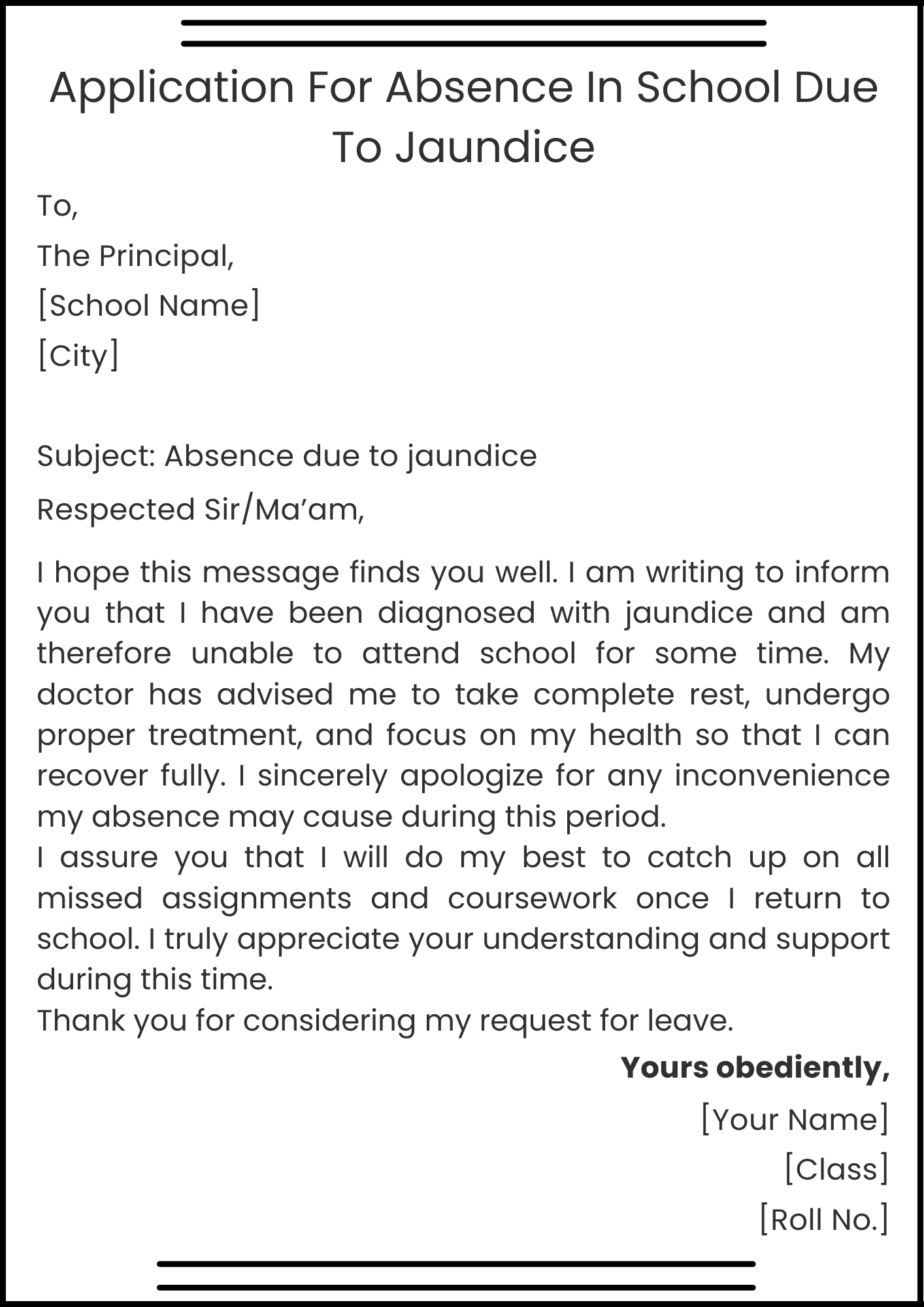 Application For Absence In School Due To Jaundice