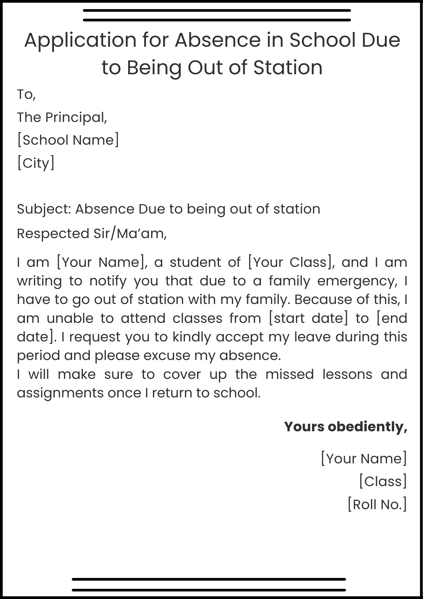 Application for Absence in School Due to Being Out of Station