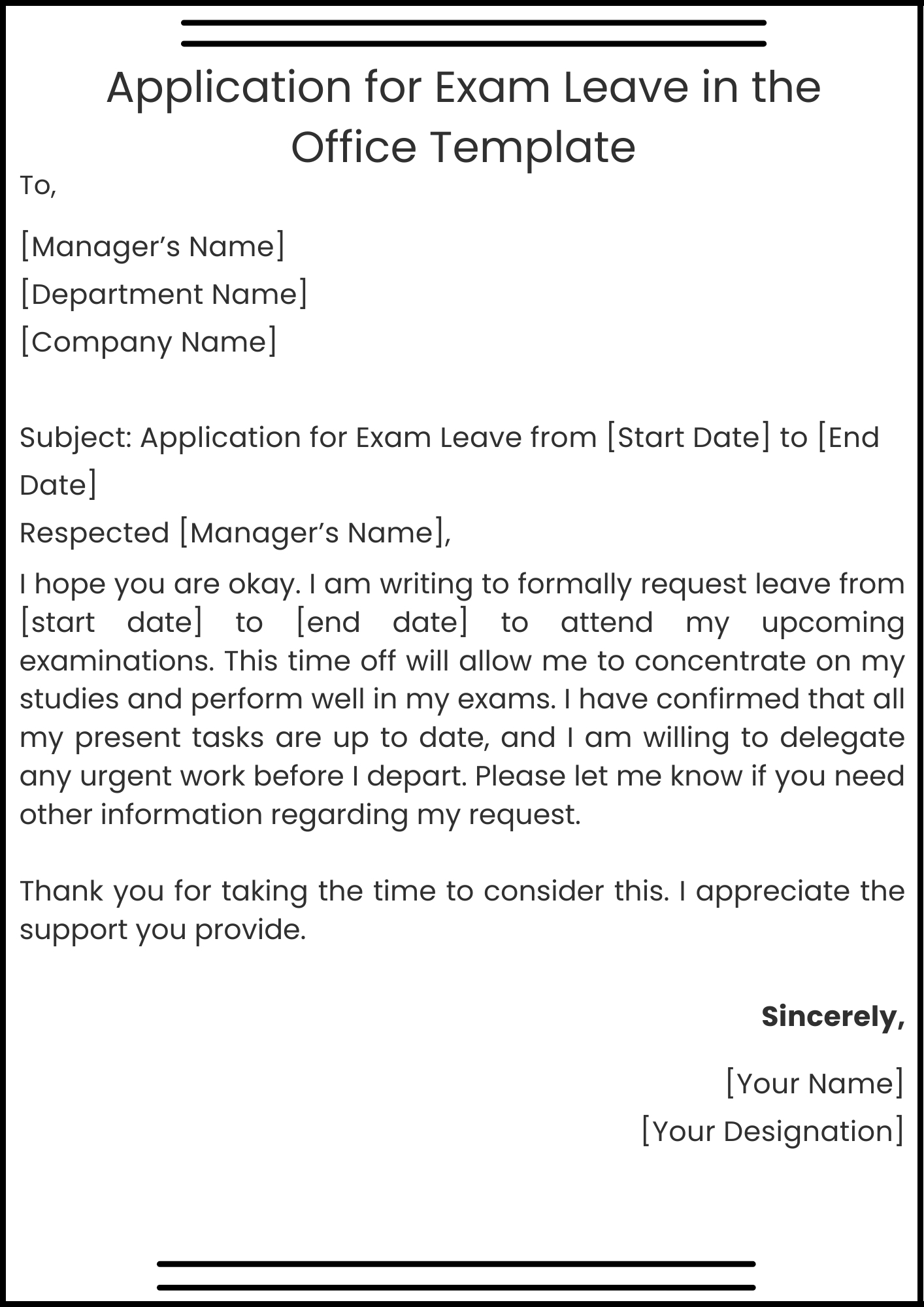 Application for Exam Leave in the Office​ Template