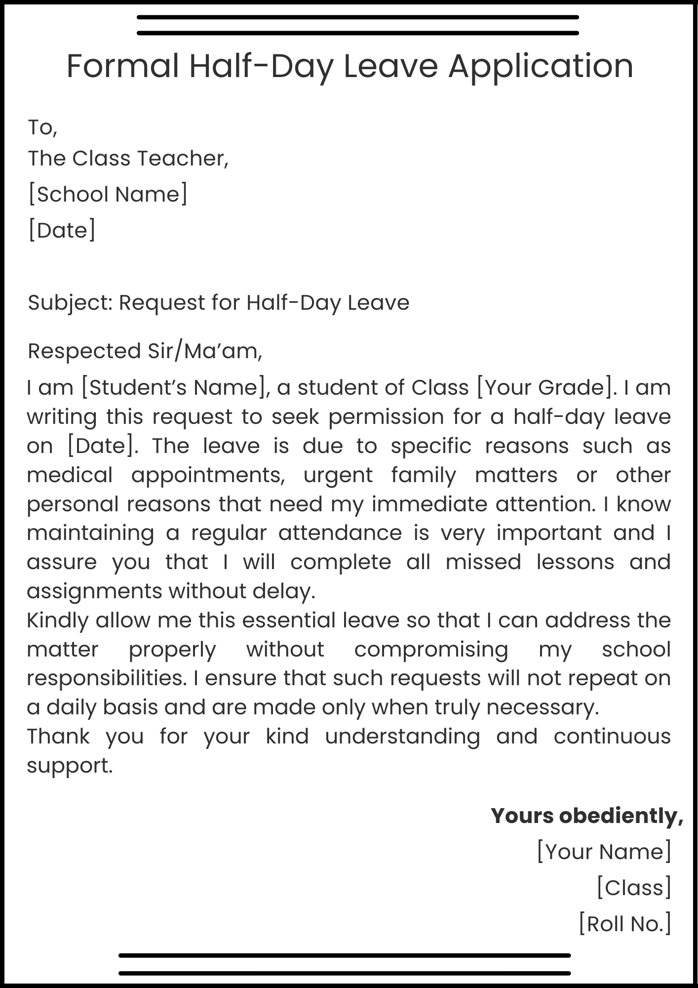 Formal Half-Day Leave Application