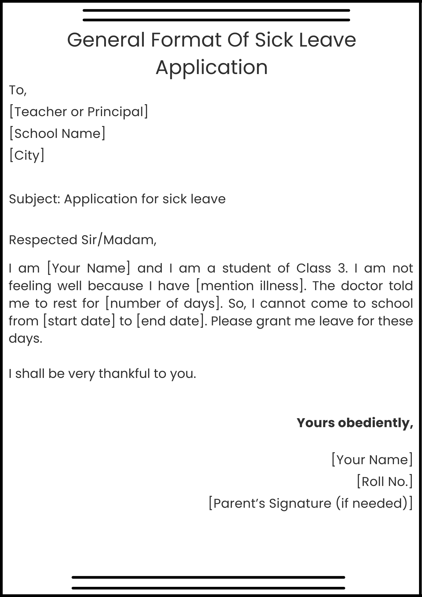 General Format Of Sick Leave Application