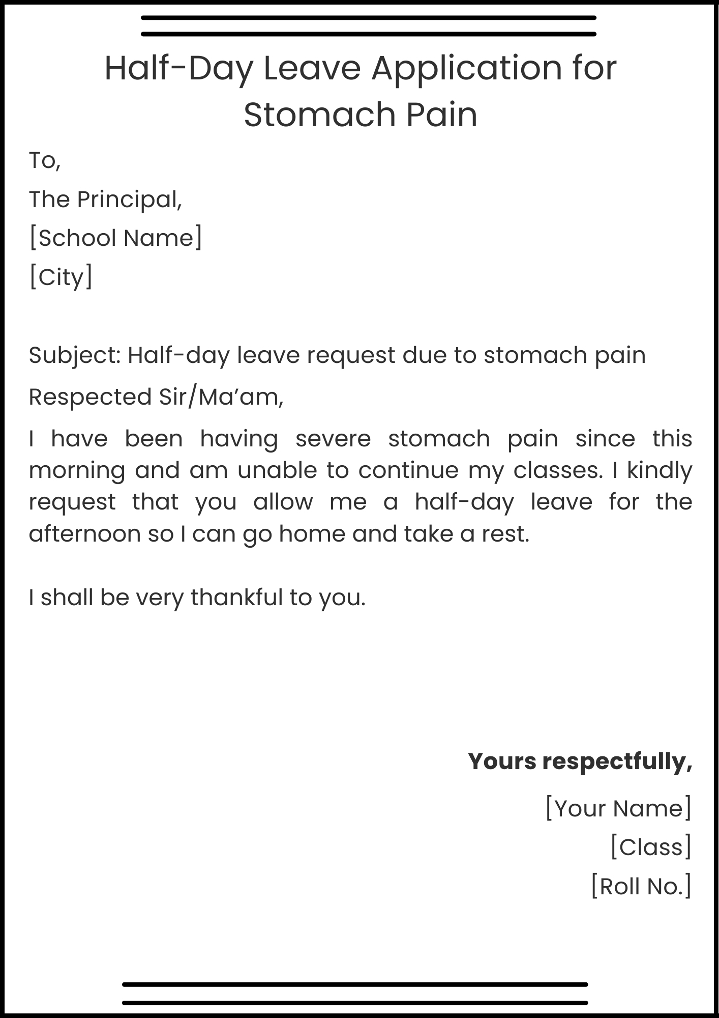 Half-Day Leave Application for Stomach Pain