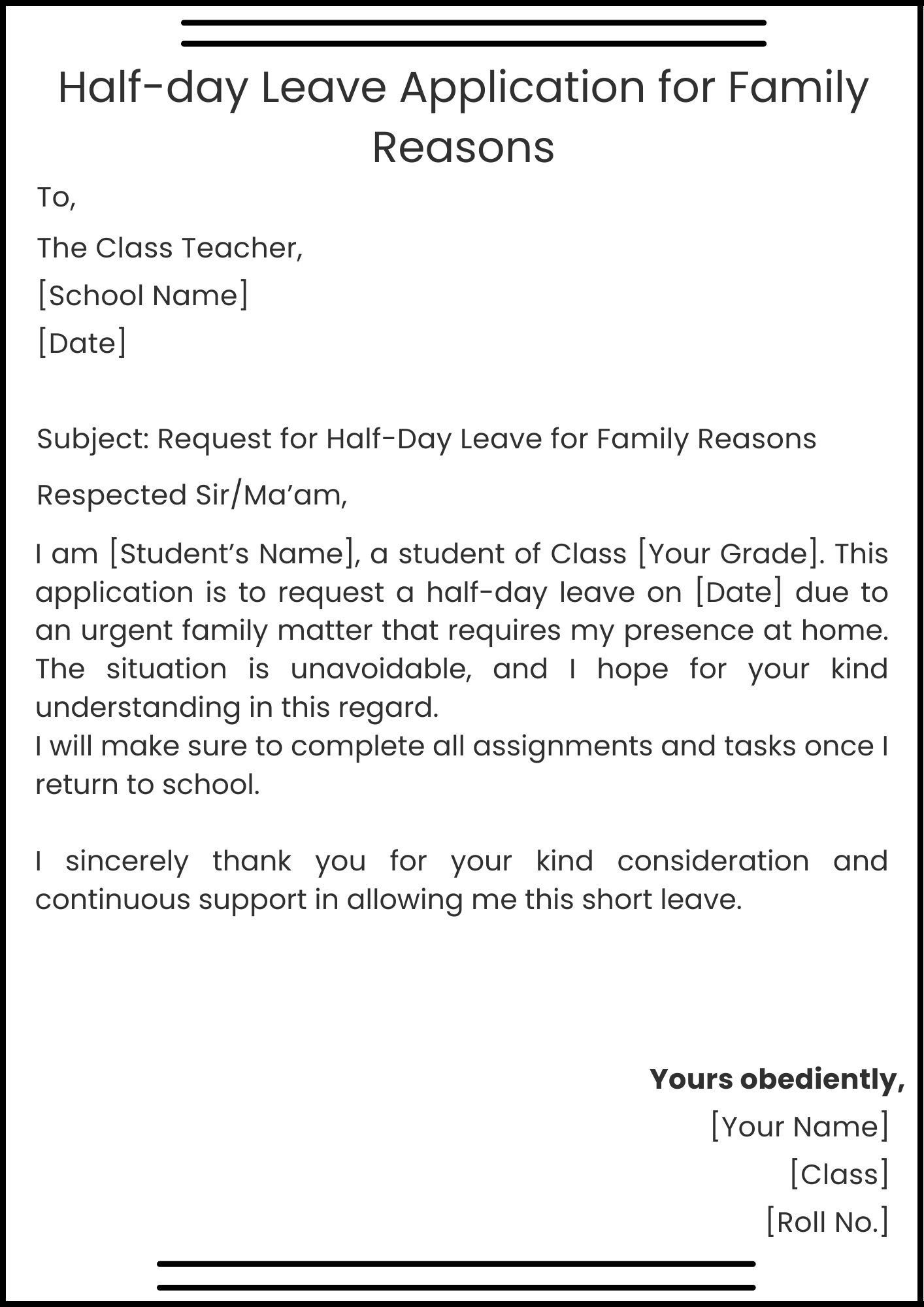 Half-day Leave Application for Family Reasons