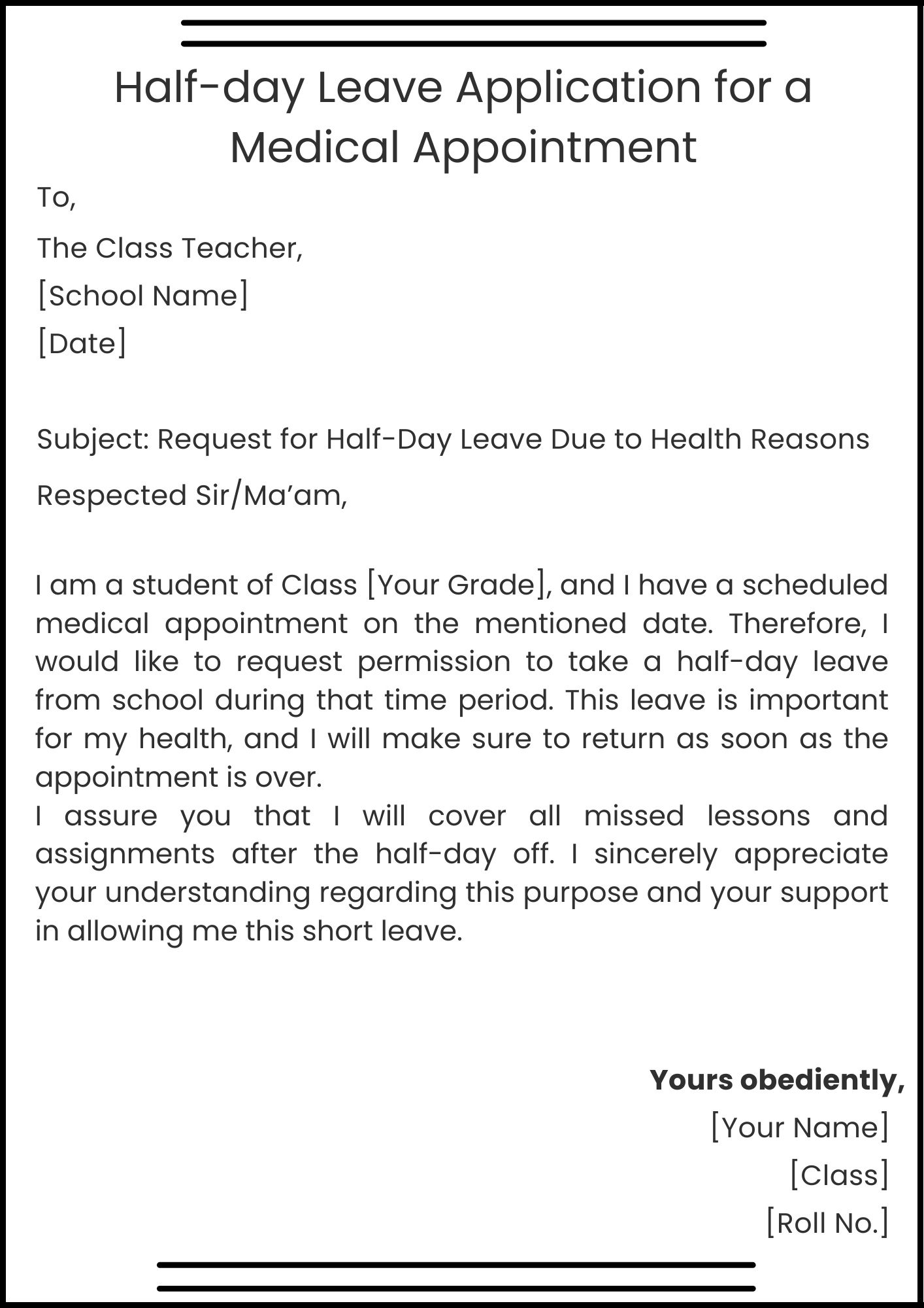 Half-day Leave Application for a Medical Appointment