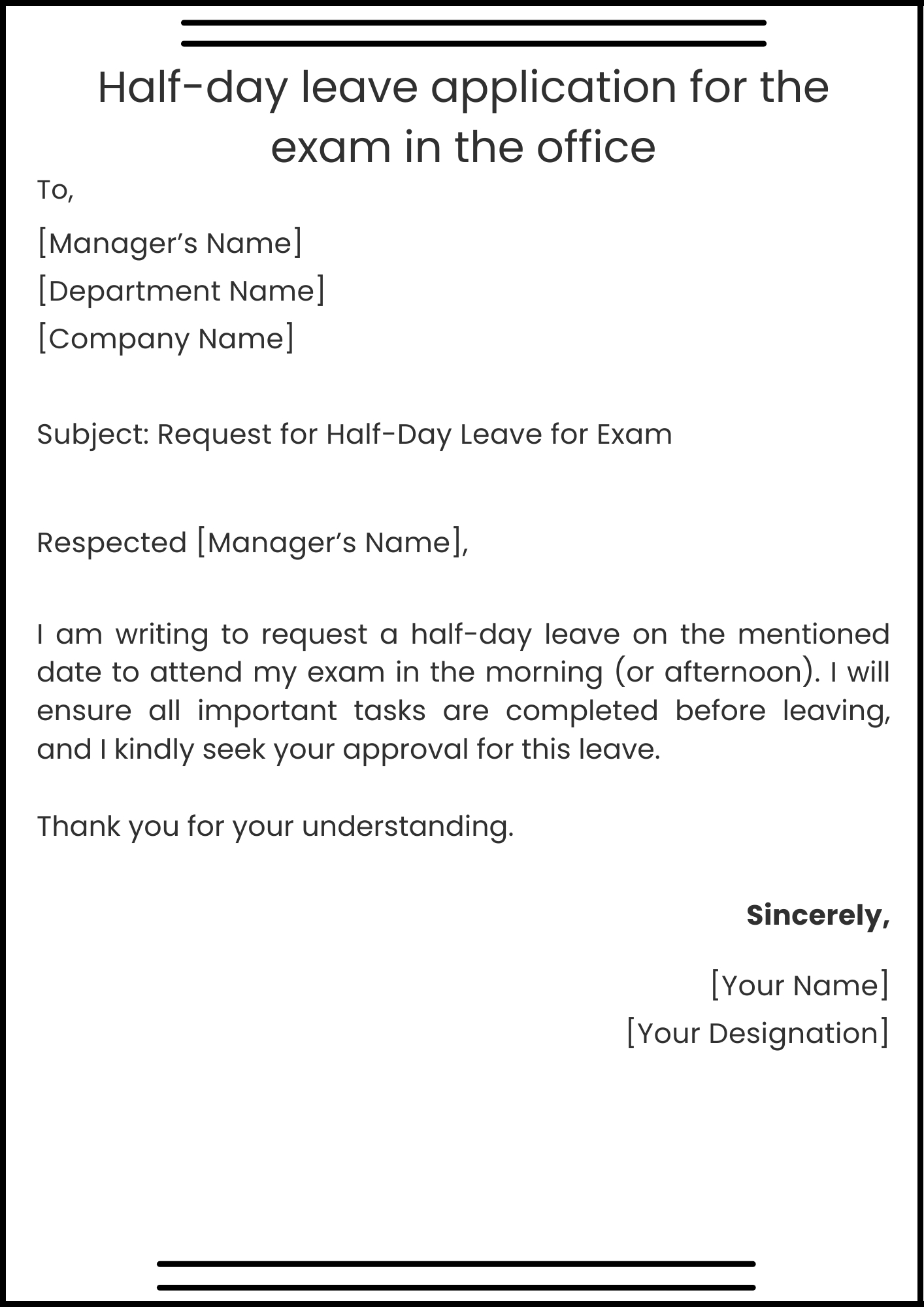 Half-day leave application for the exam in the office