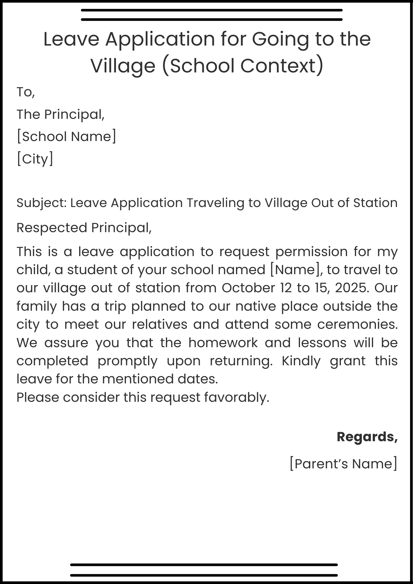 Leave Application for Going to the Village (School Context)