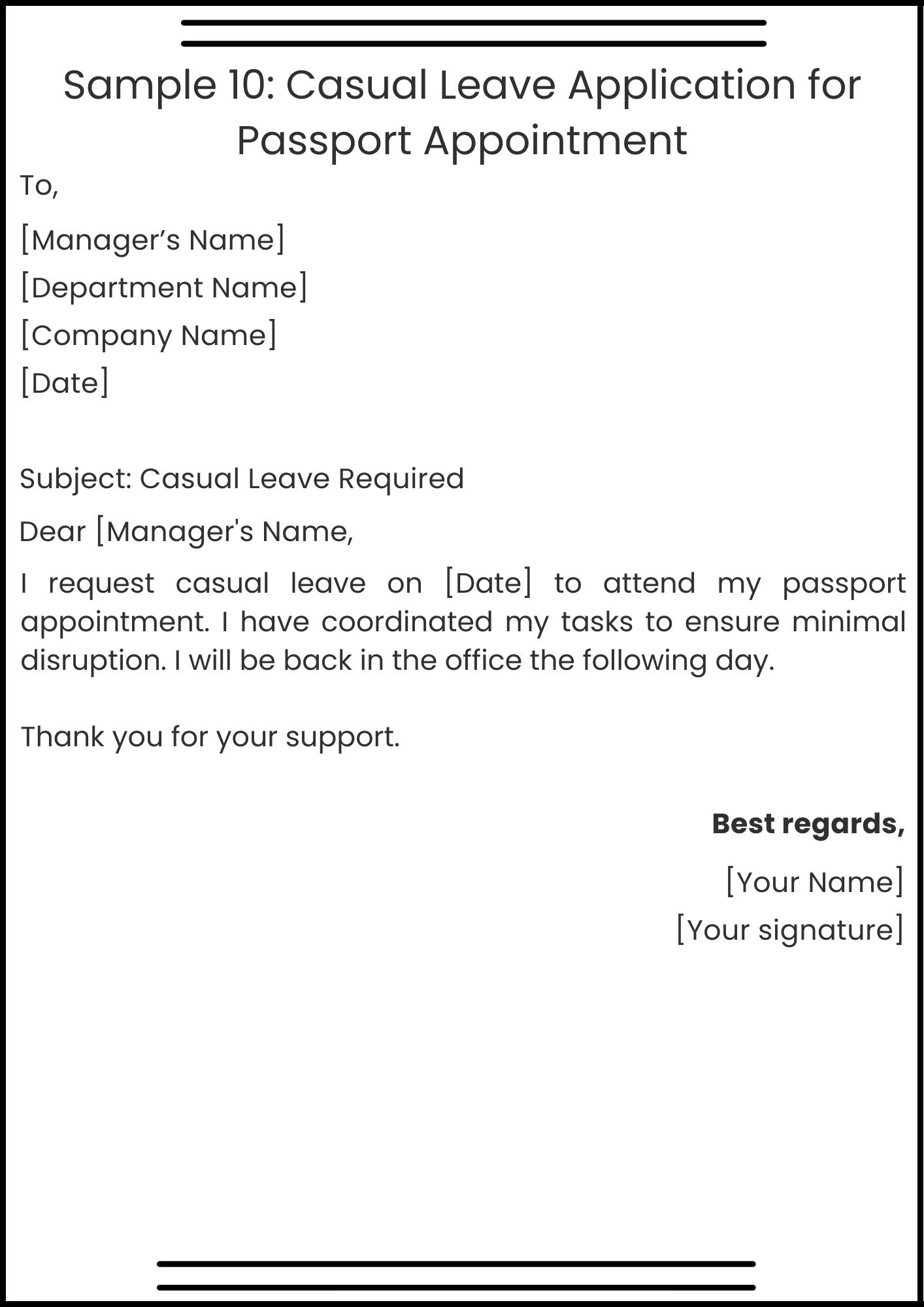 Sample 10: Casual Leave Application for Passport Appointment