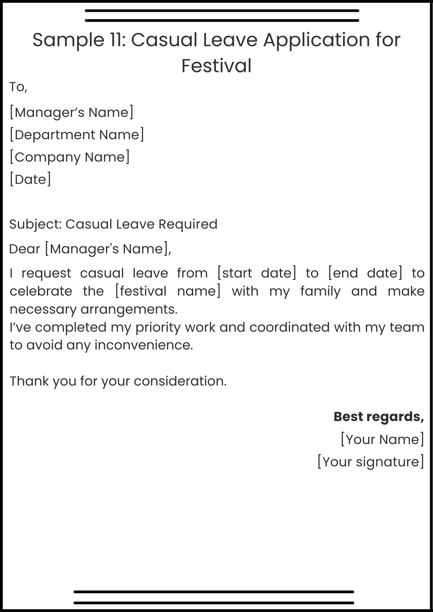 Sample 11: Casual Leave Application for Festival