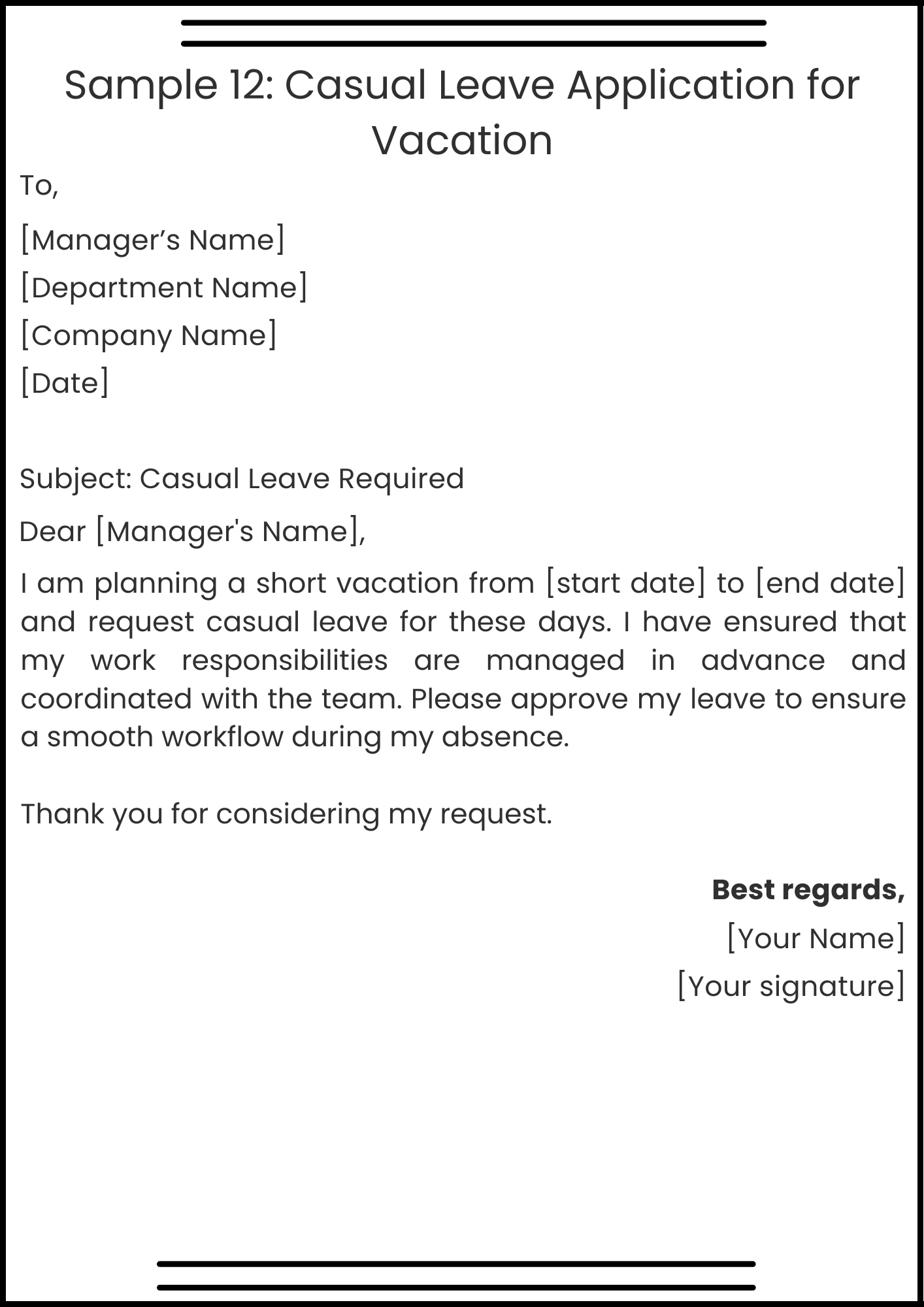 Sample 12: Casual Leave Application for Vacation