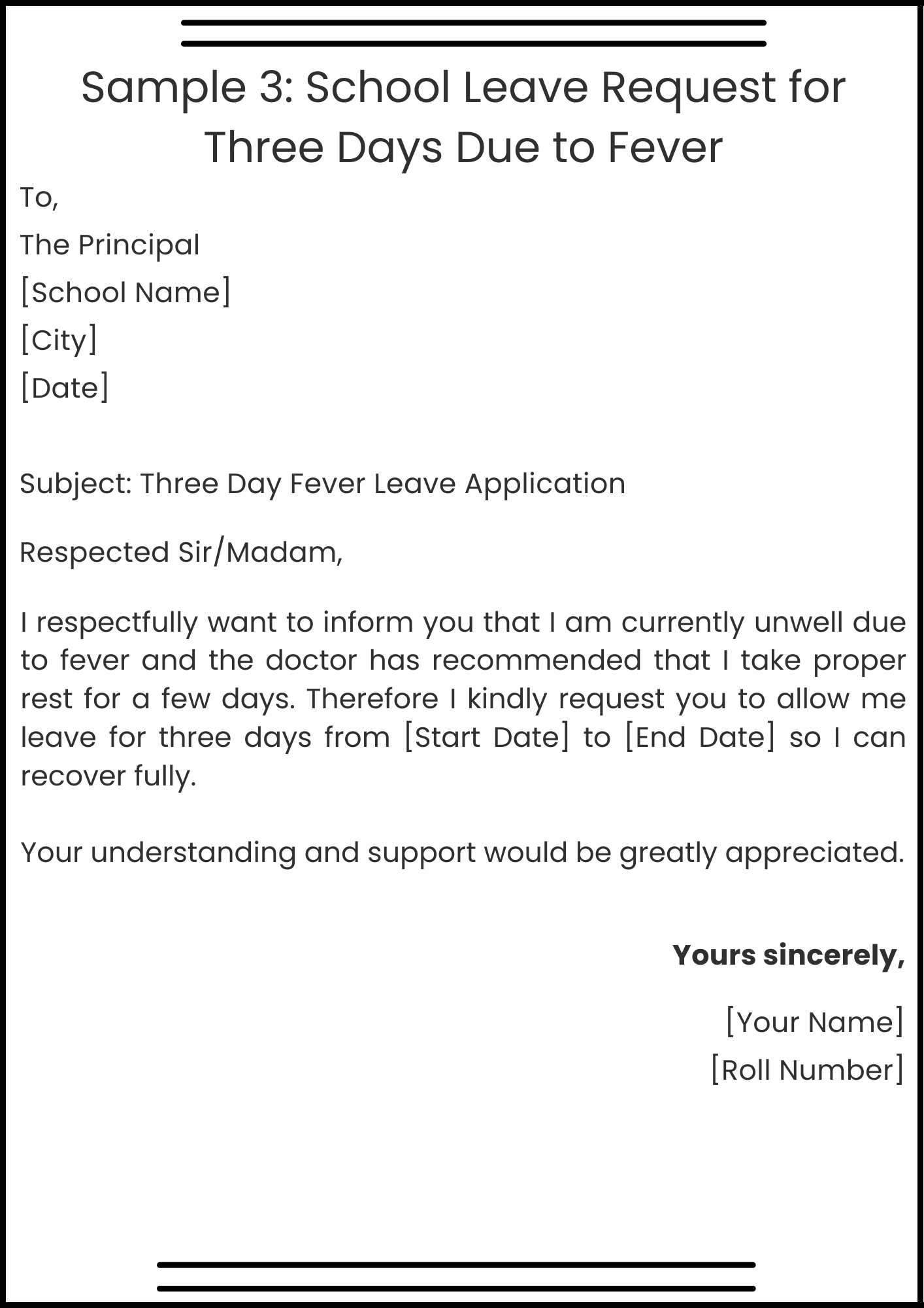 Sample 3: School Leave Request for Three Days Due to Fever