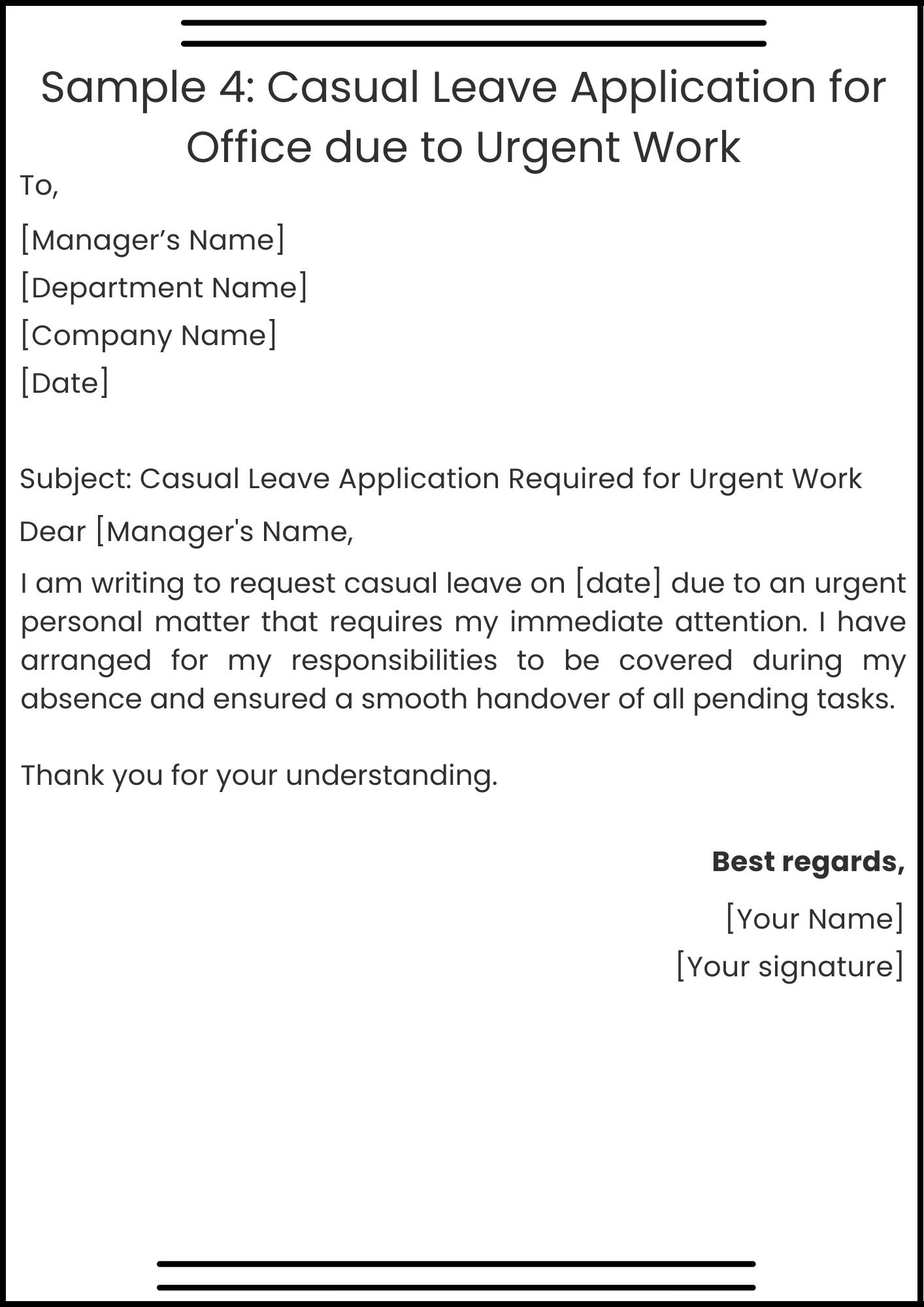 Sample 4: Casual Leave Application for Office due to Urgent Work