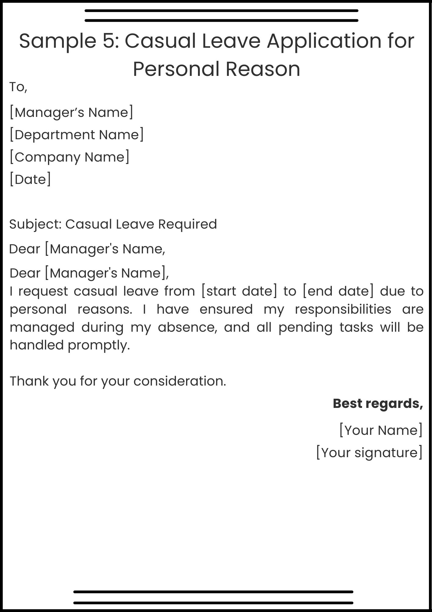 Sample 5 Casual Leave Application for Personal Reason