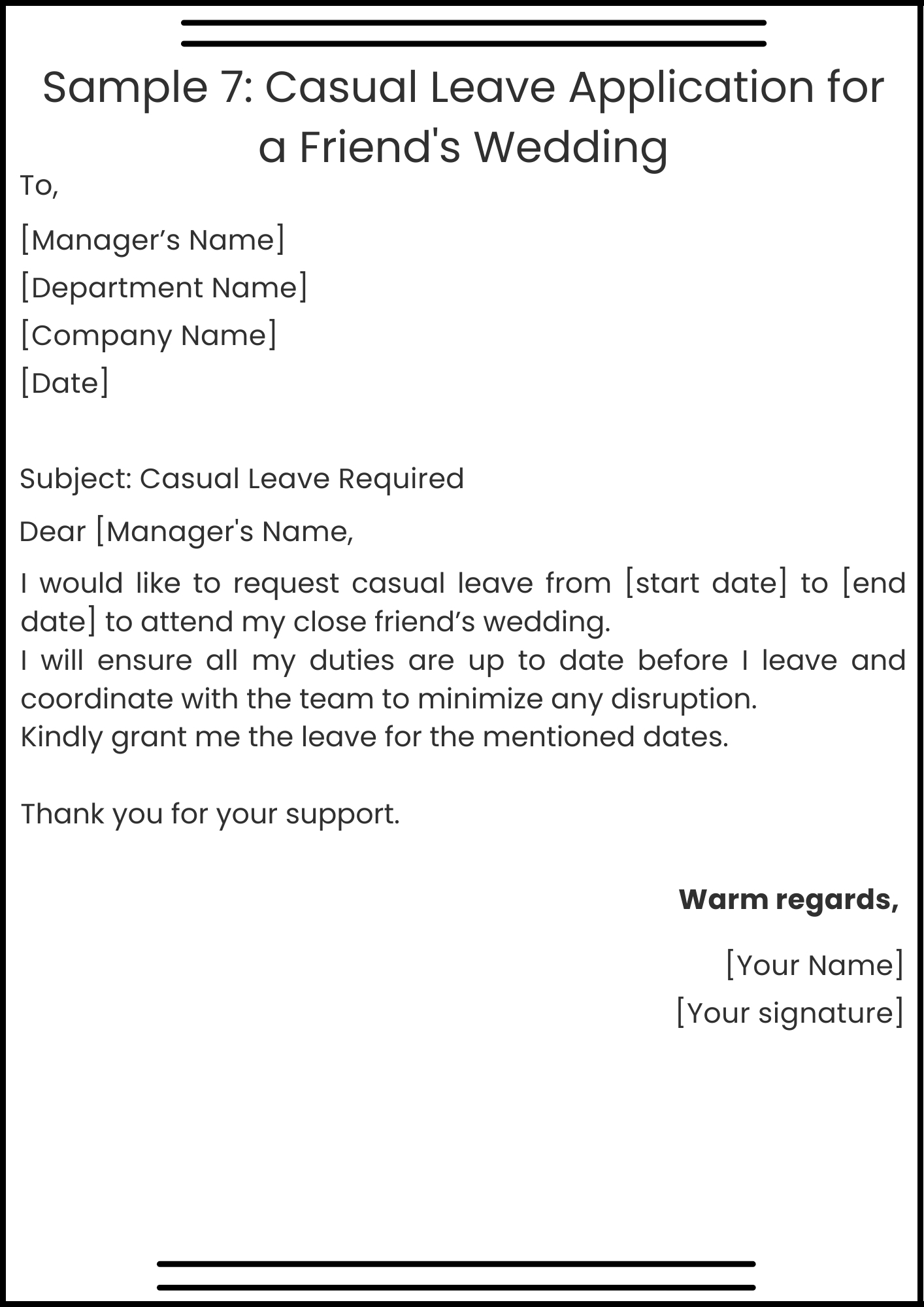 Sample 7 Casual Leave Application for a Friend's Wedding