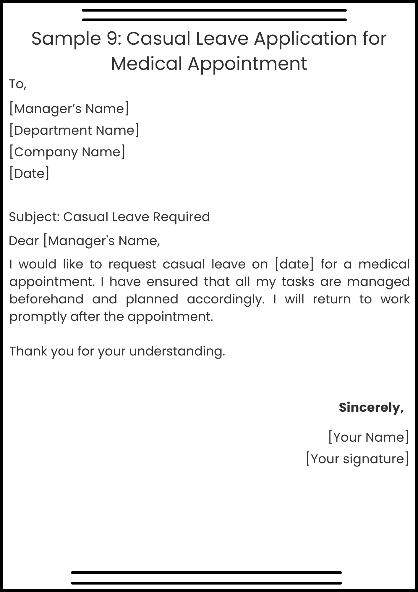 Sample 9: Casual Leave Application for Medical Appointment