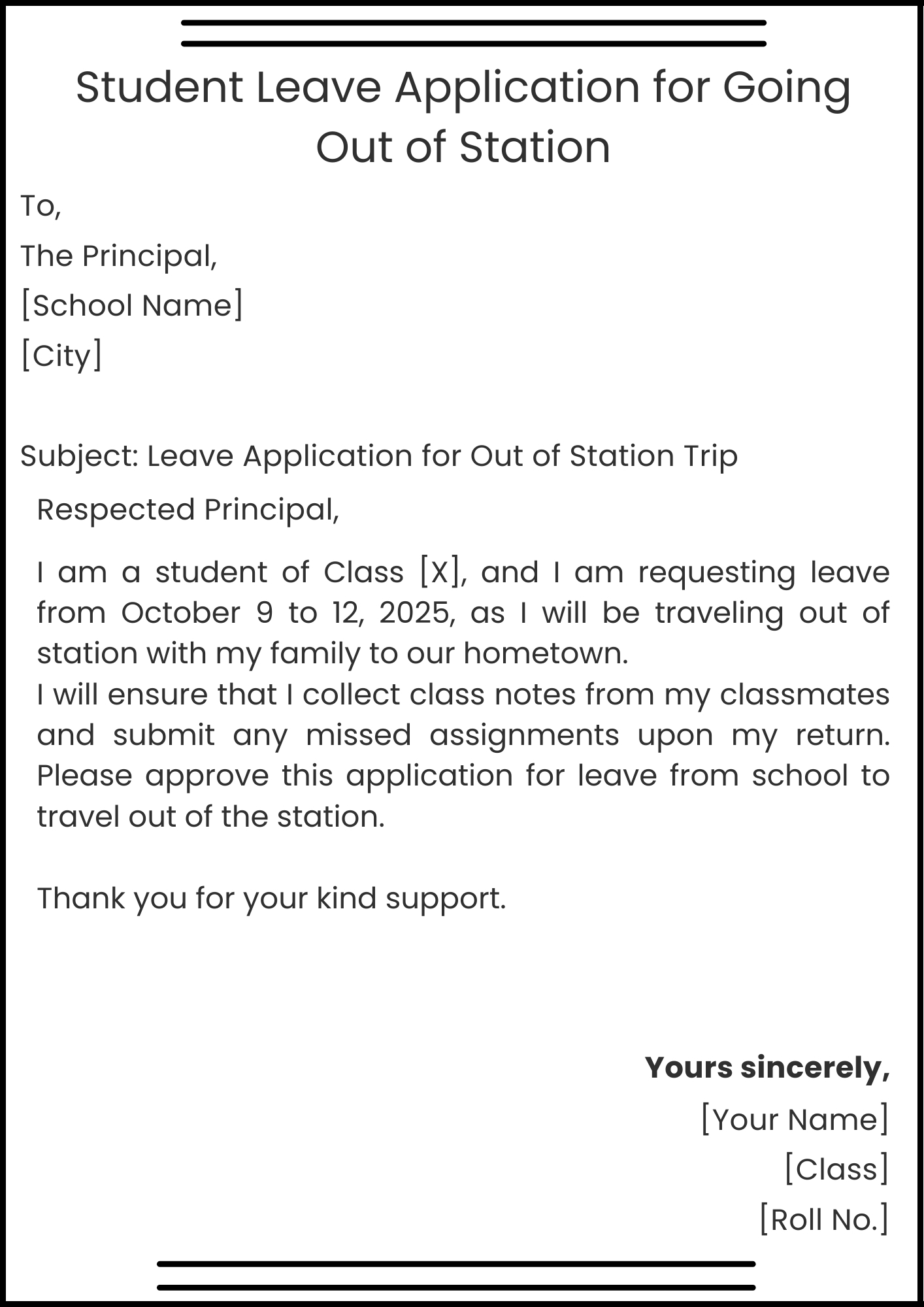 Student Leave Application for Going Out of Station