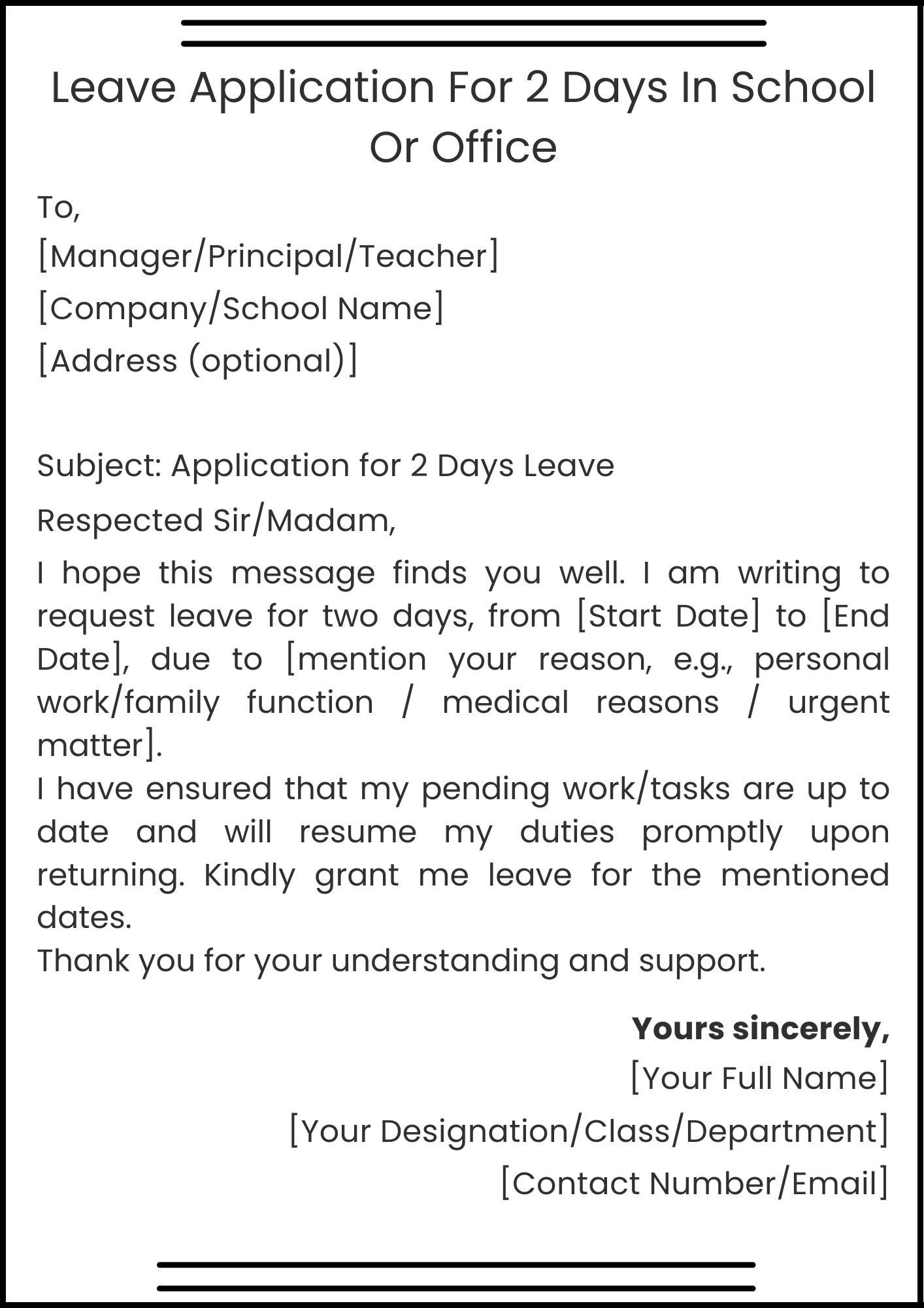 Format Of Leave Application For 2 Days