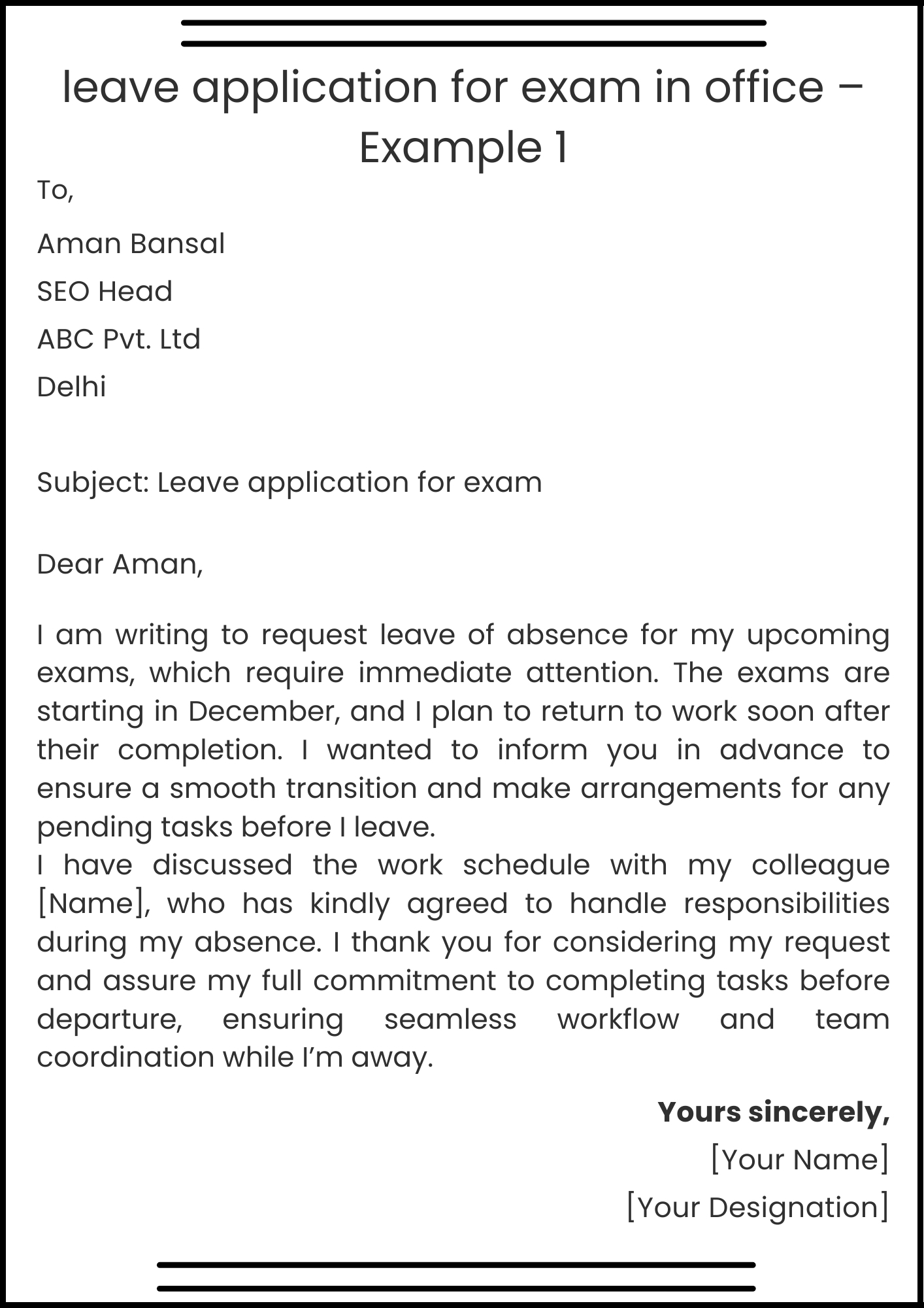 leave application for exam in office – Example 1