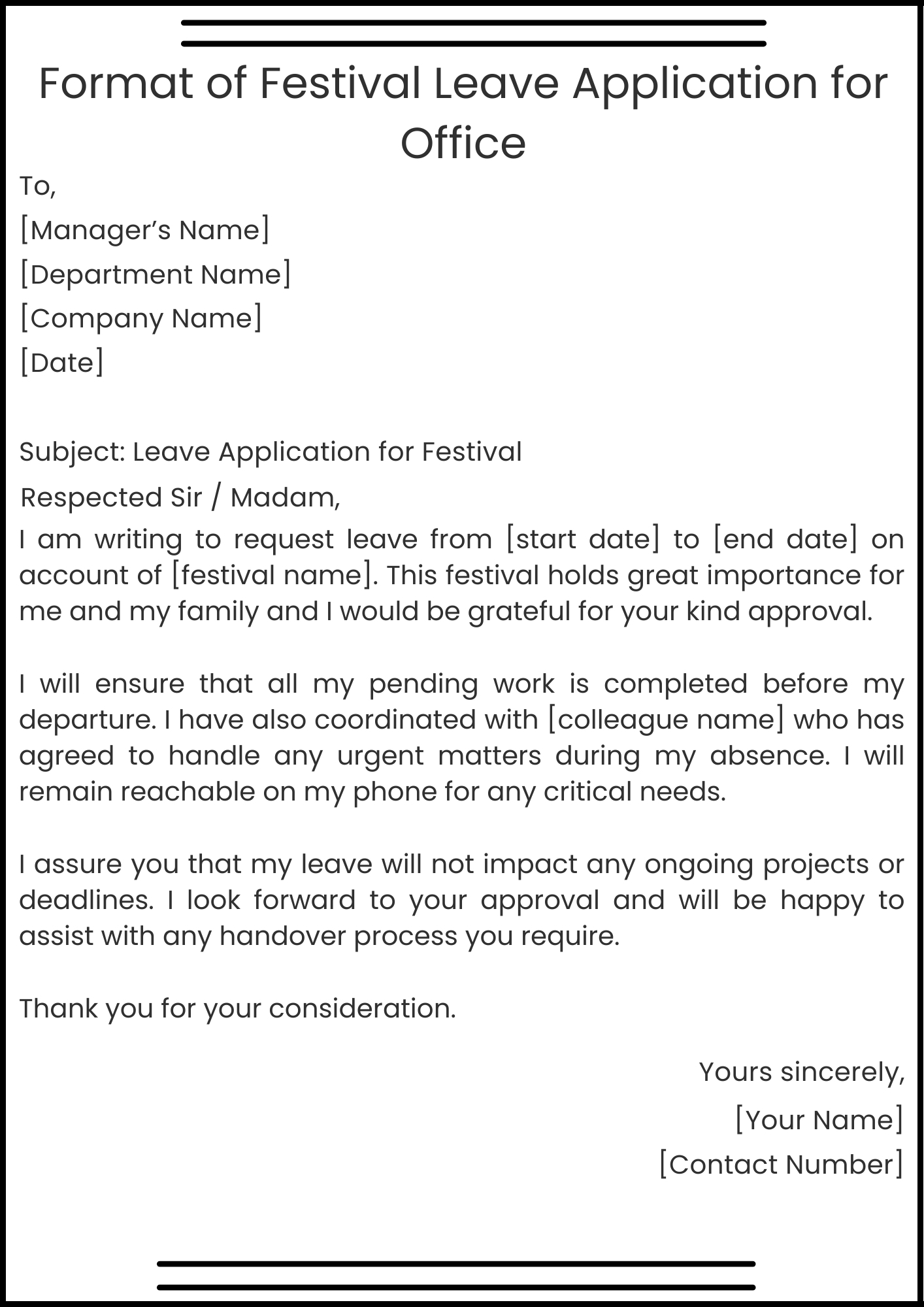Format of Festival Leave Application for Office