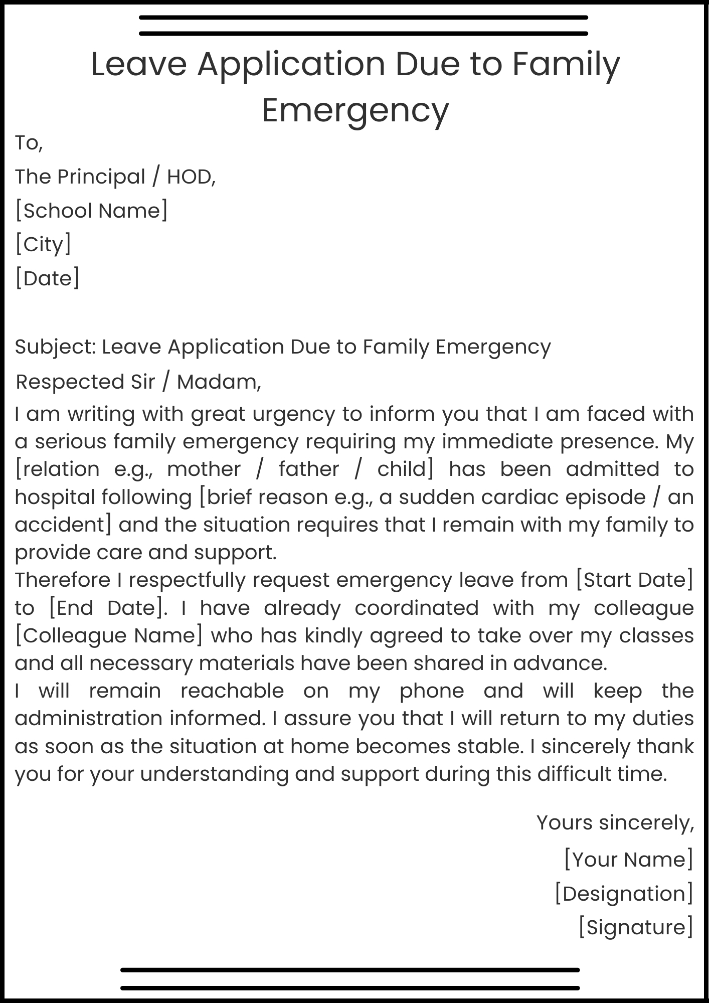 Leave Application Due to Family Emergency