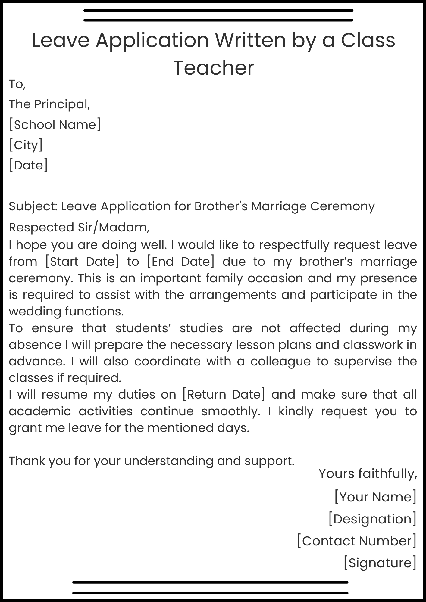 Leave Application Written by a Class Teacher