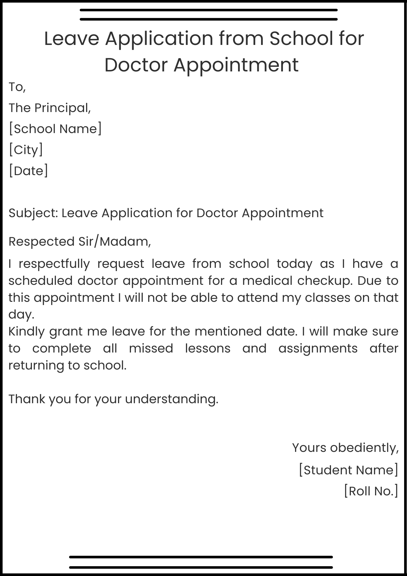 Leave Application from School for Doctor Appointment 