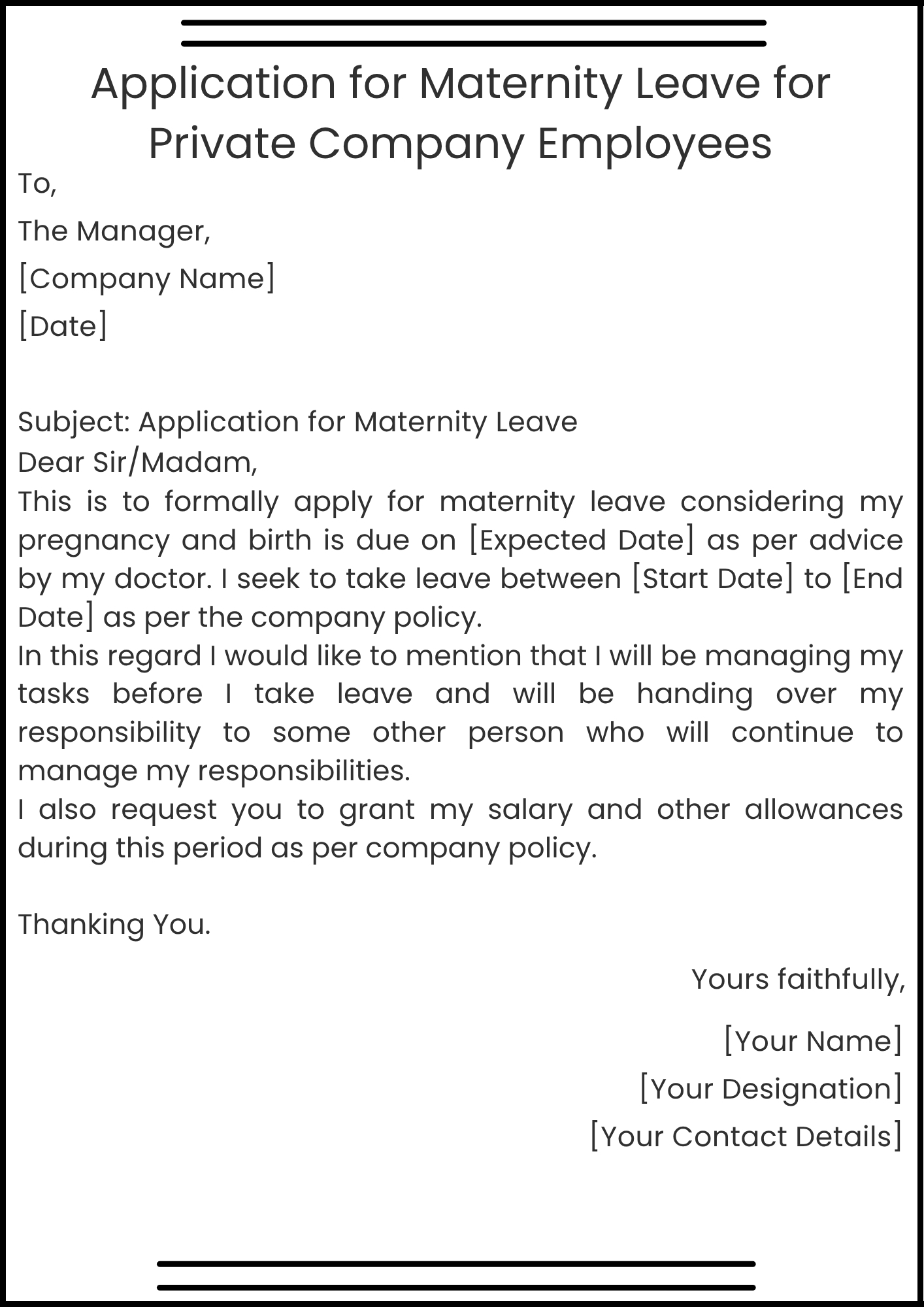 Application for Maternity Leave for Private Company Employees