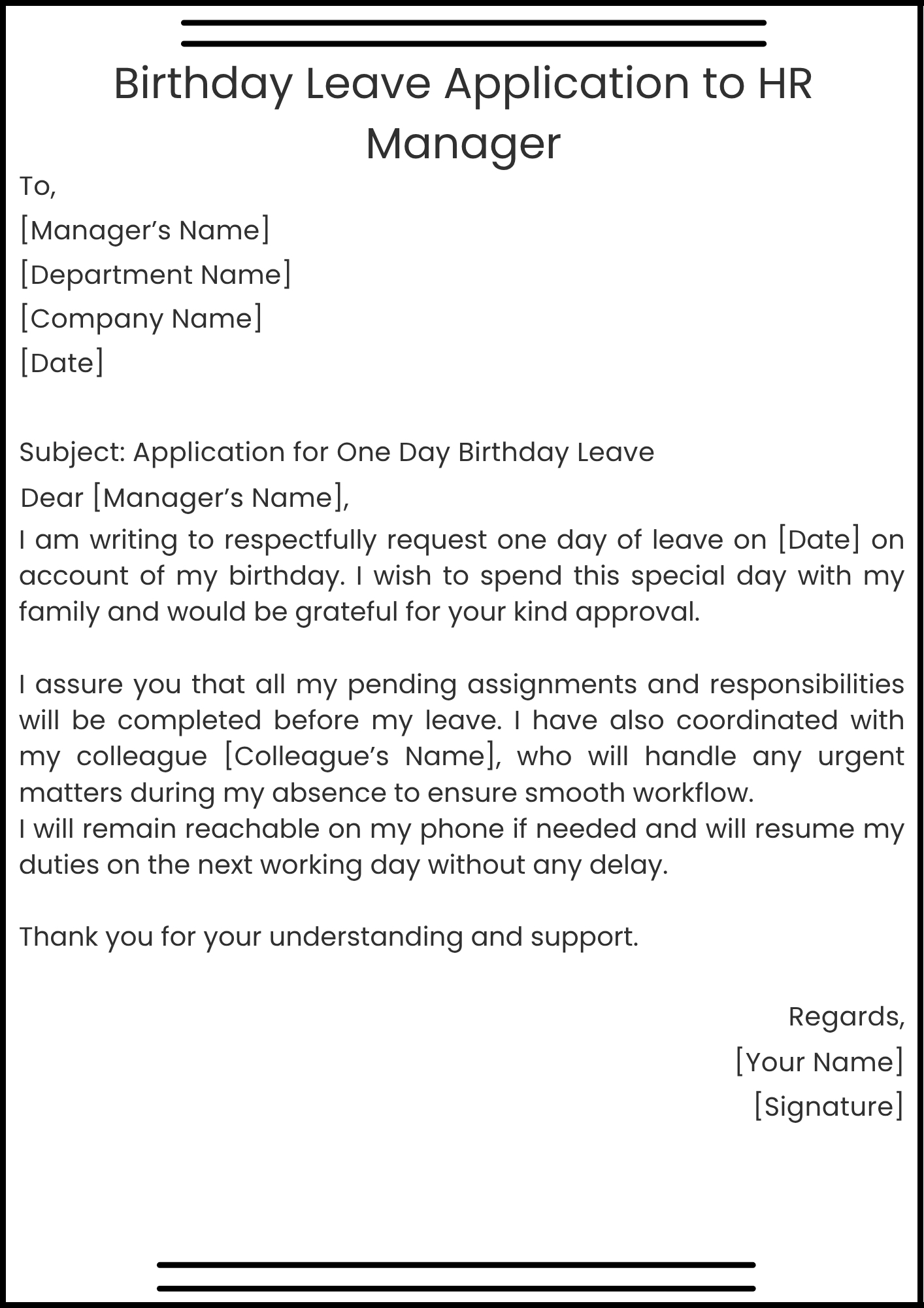Birthday Leave Application to HR Manager