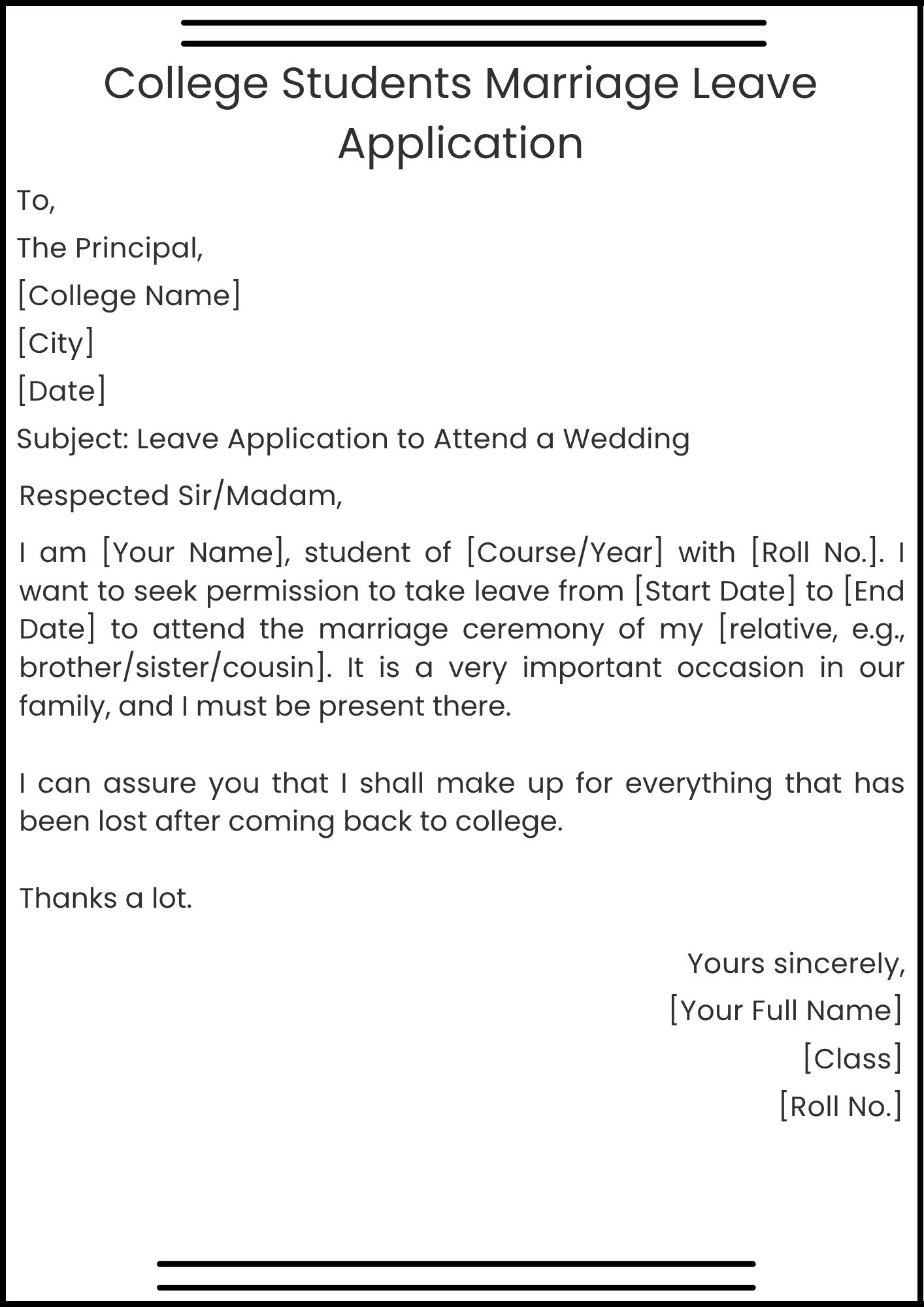 College Students Marriage Leave Application