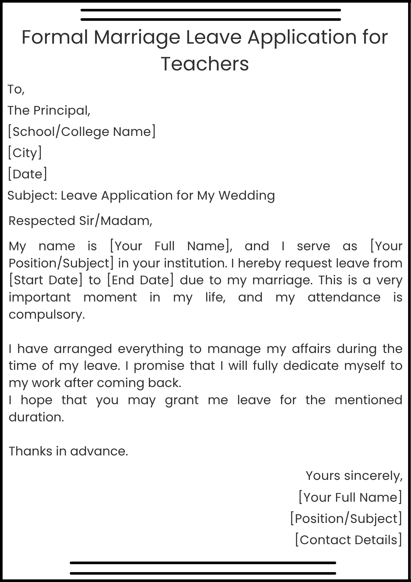 Formal Marriage Leave Application for Teachers