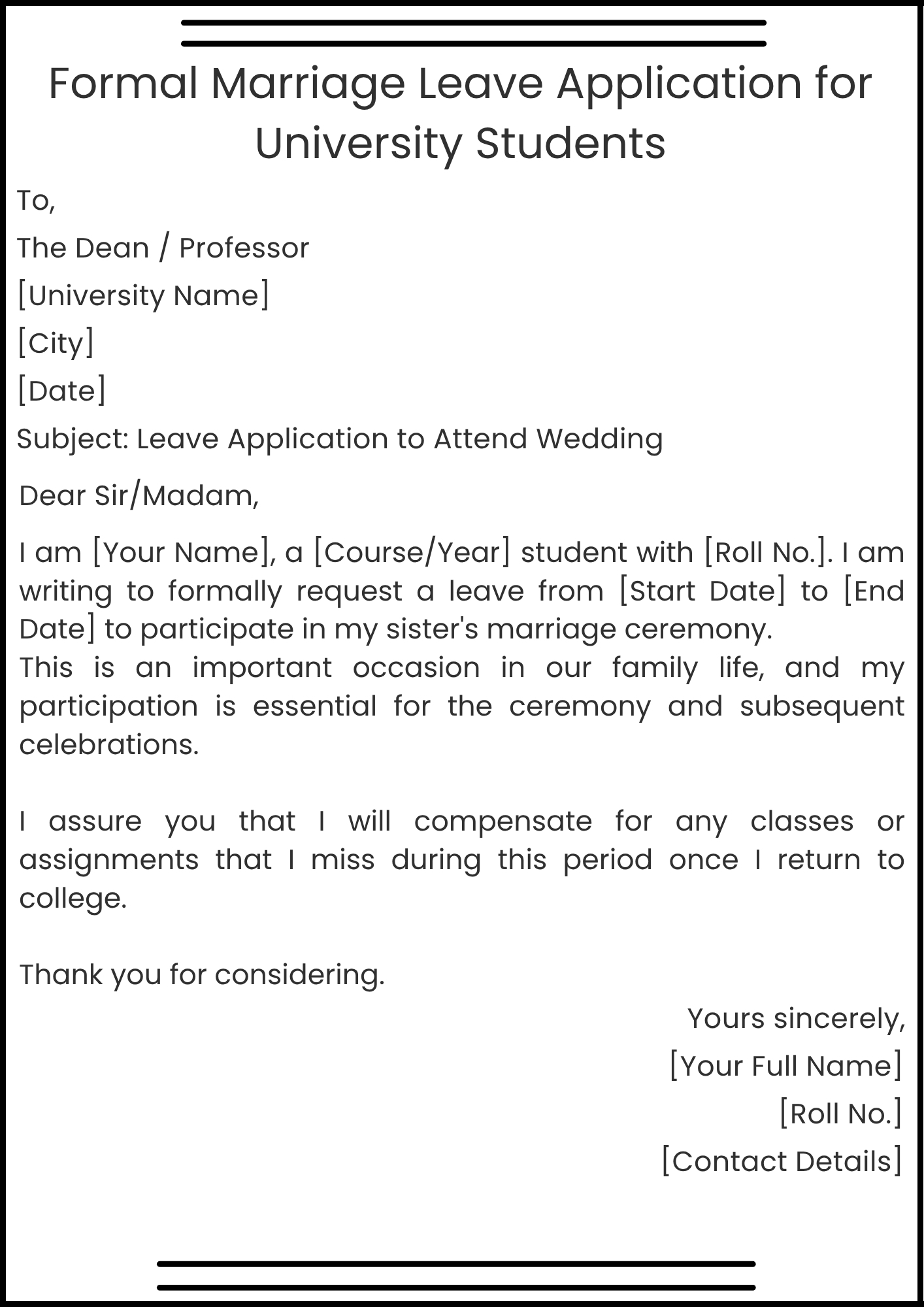 Formal Marriage Leave Application for University Students