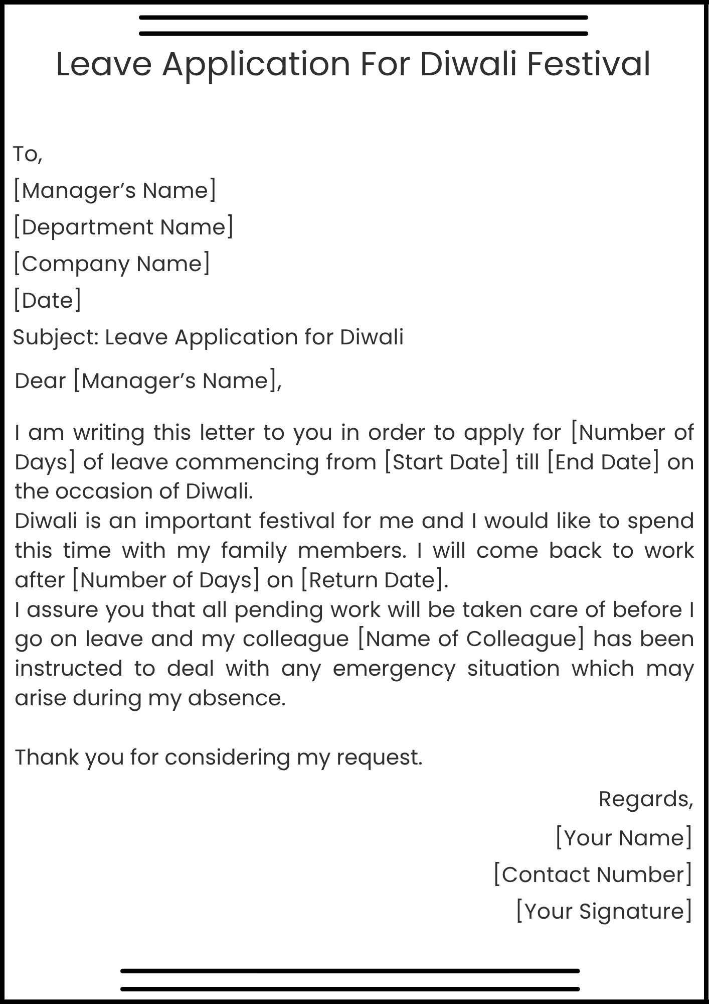 Leave Application For Diwali Festival