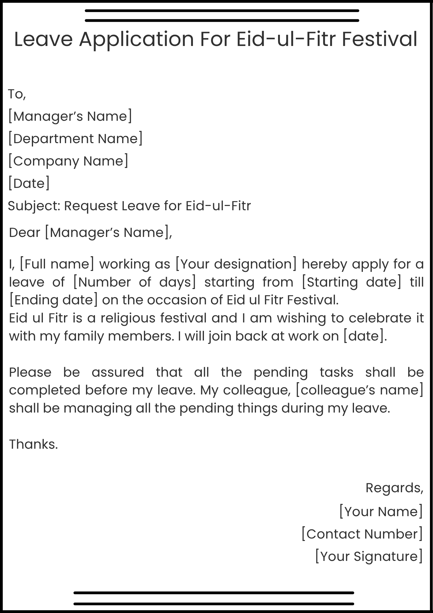Leave Application For Eid-ul-Fitr Festival