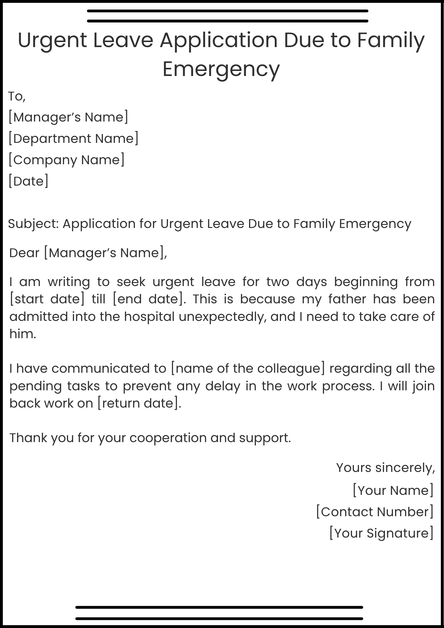 Urgent Leave Application Due to Family Emergency