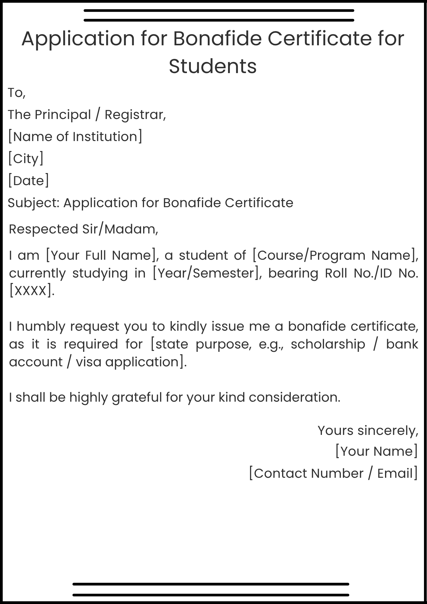 Application for Bonafide Certificate for Students