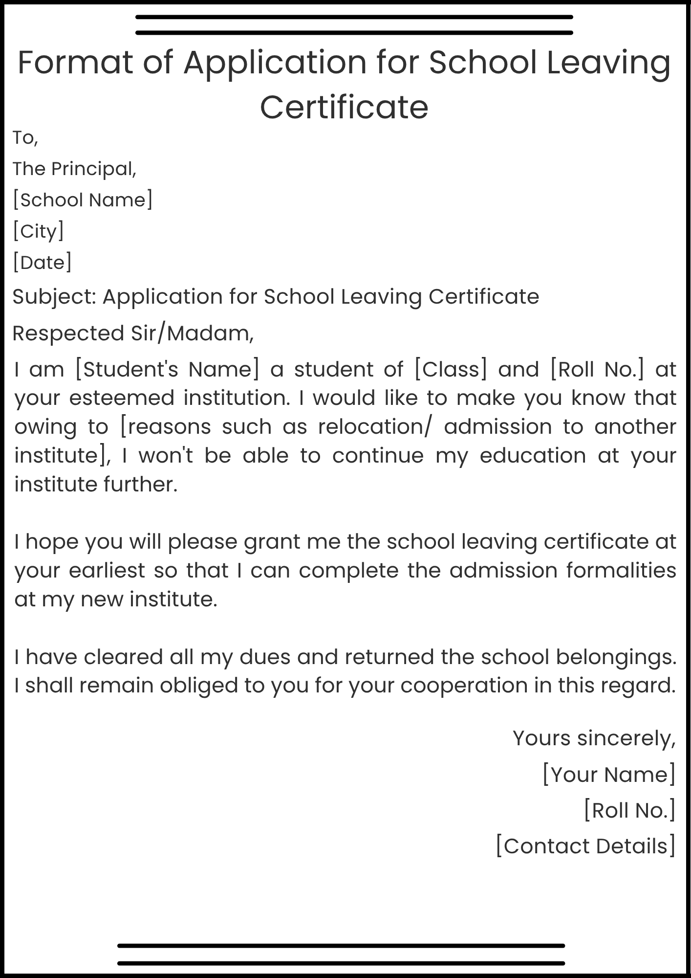 Fornat Application for School Leaving Certificate