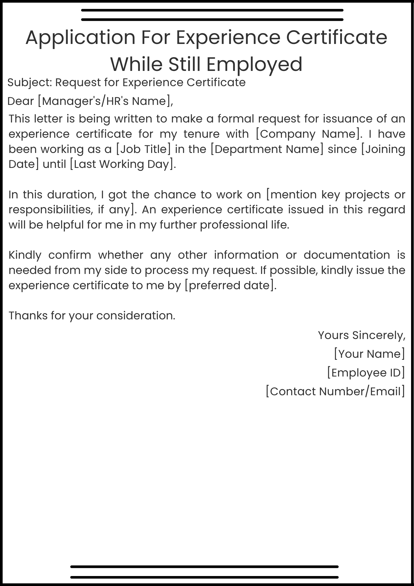 Application For Experience Certificate While Still Employed