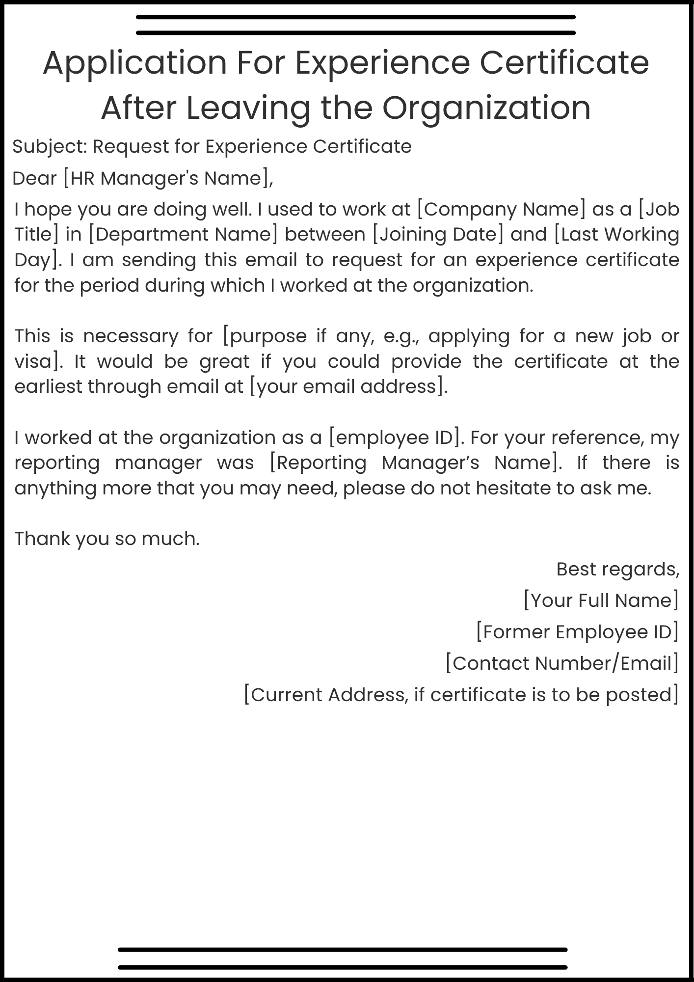 Application For Experience Certificate After Leaving the Organization