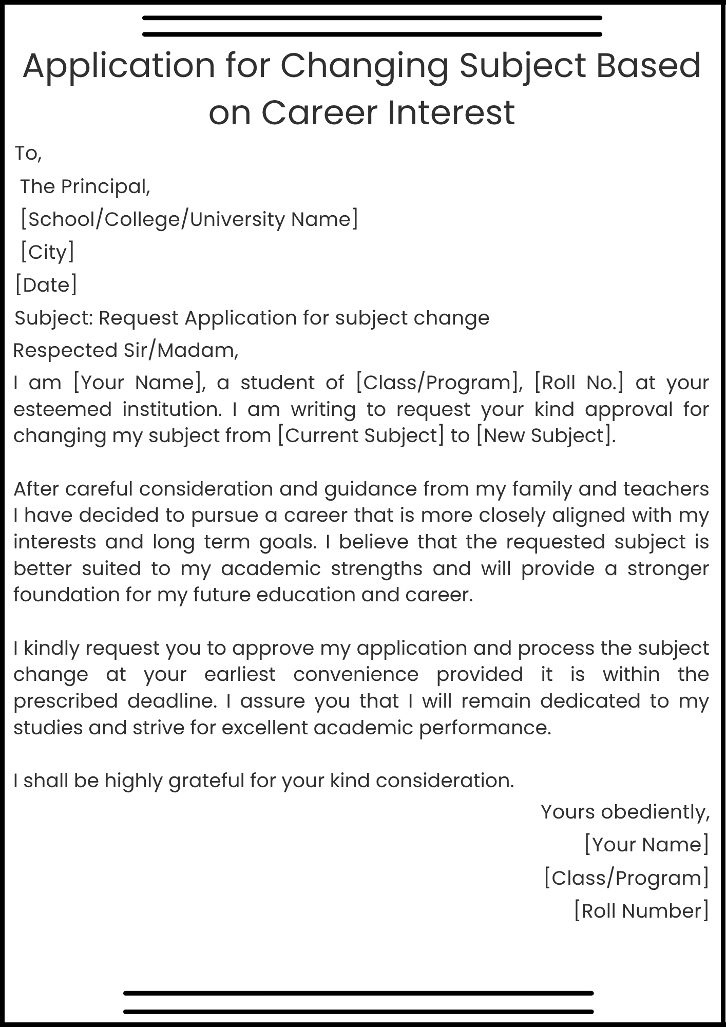 Application for Changing Subject Based on Career Interest