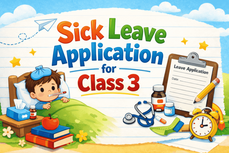 Sick Leave Application for Class 3 in English