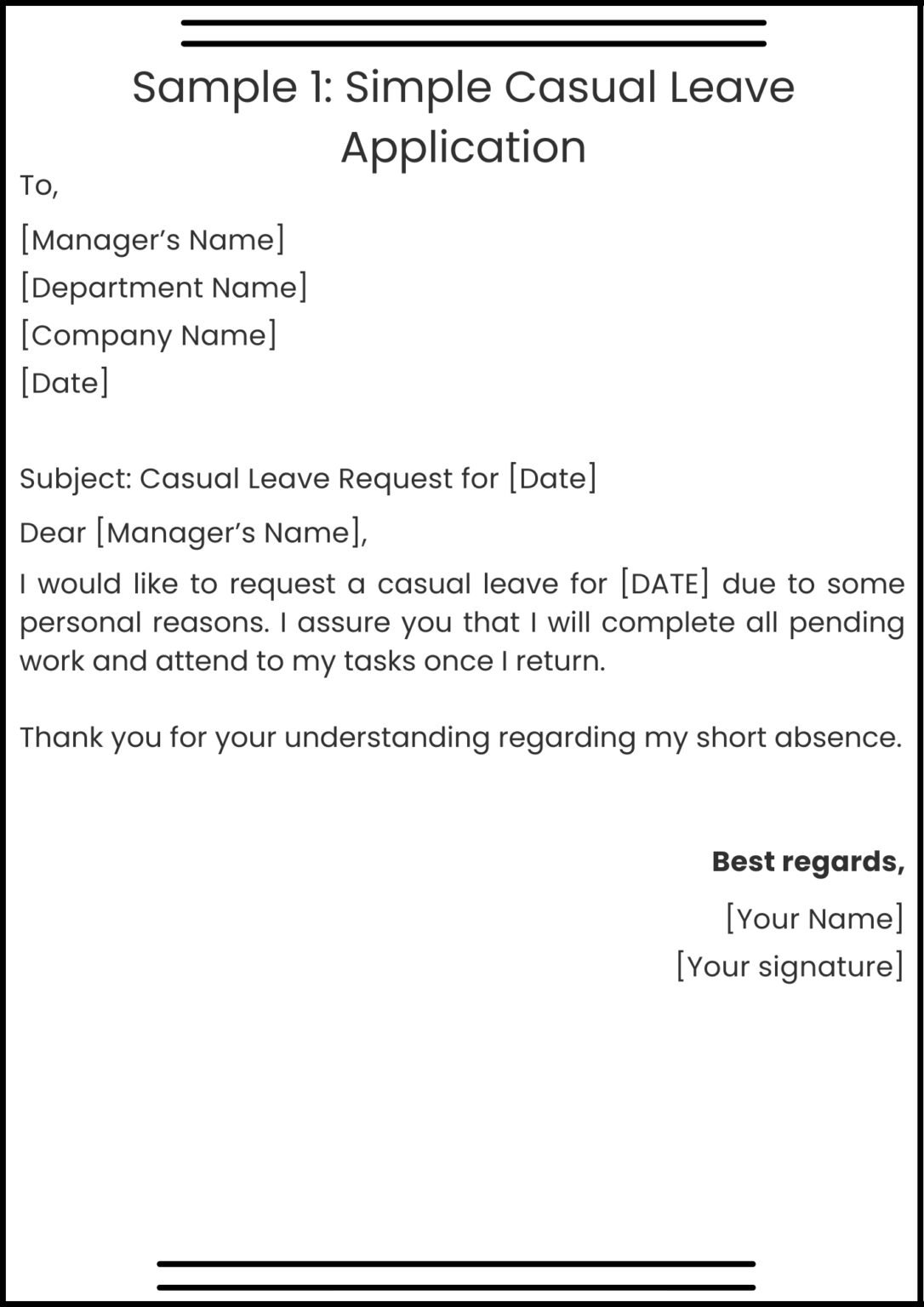 Casual Leave Application for Office – Format & Samples